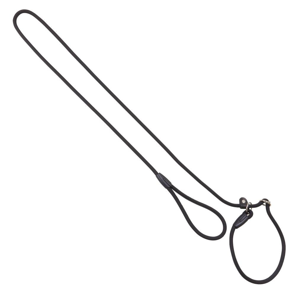 Schwarze Moxon Dressurleine für Hunde aus robustem Nylon mit integrierter Halsung. Ideal für Hundetraining und Spaziergänge.