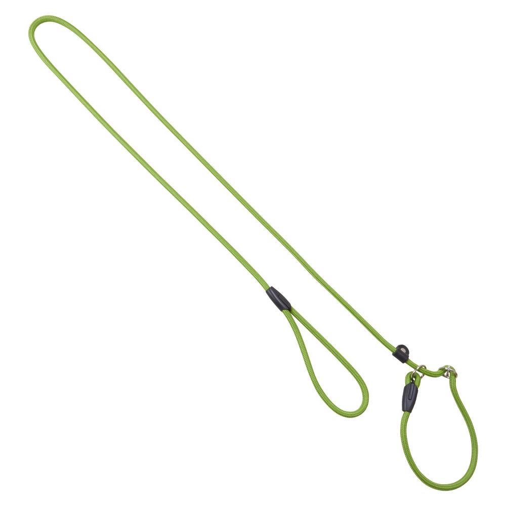 Hellgrüne Moxon Dressurleine für Hunde mit integrierter Halsung. Sichtbar und funktional für tägliche Gassirunden.