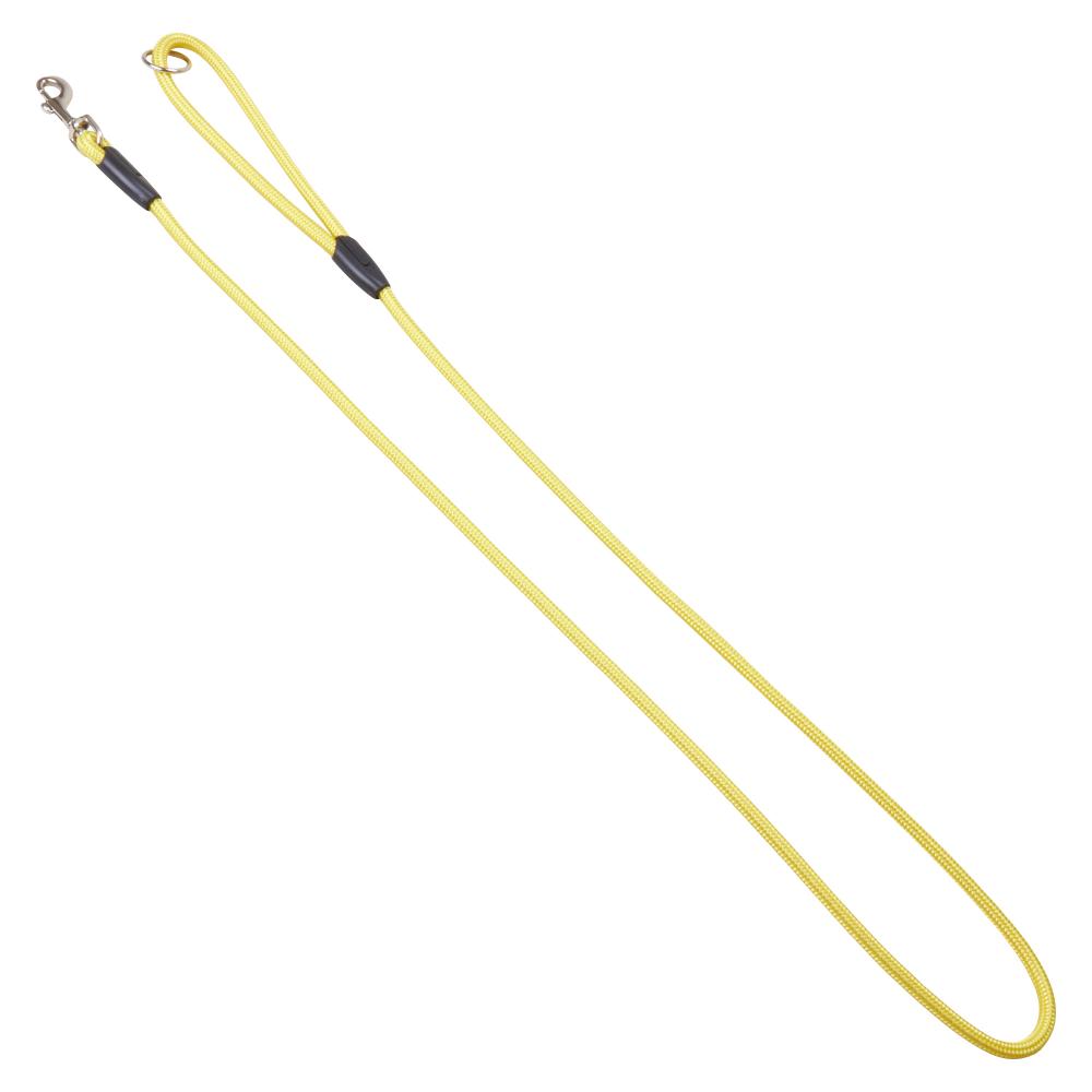 Gelbe Moxon Handführleine mit strapazierfähigem Seil und sicherem Verschluss. Praktisch für Spaziergänge und Hundetraining.