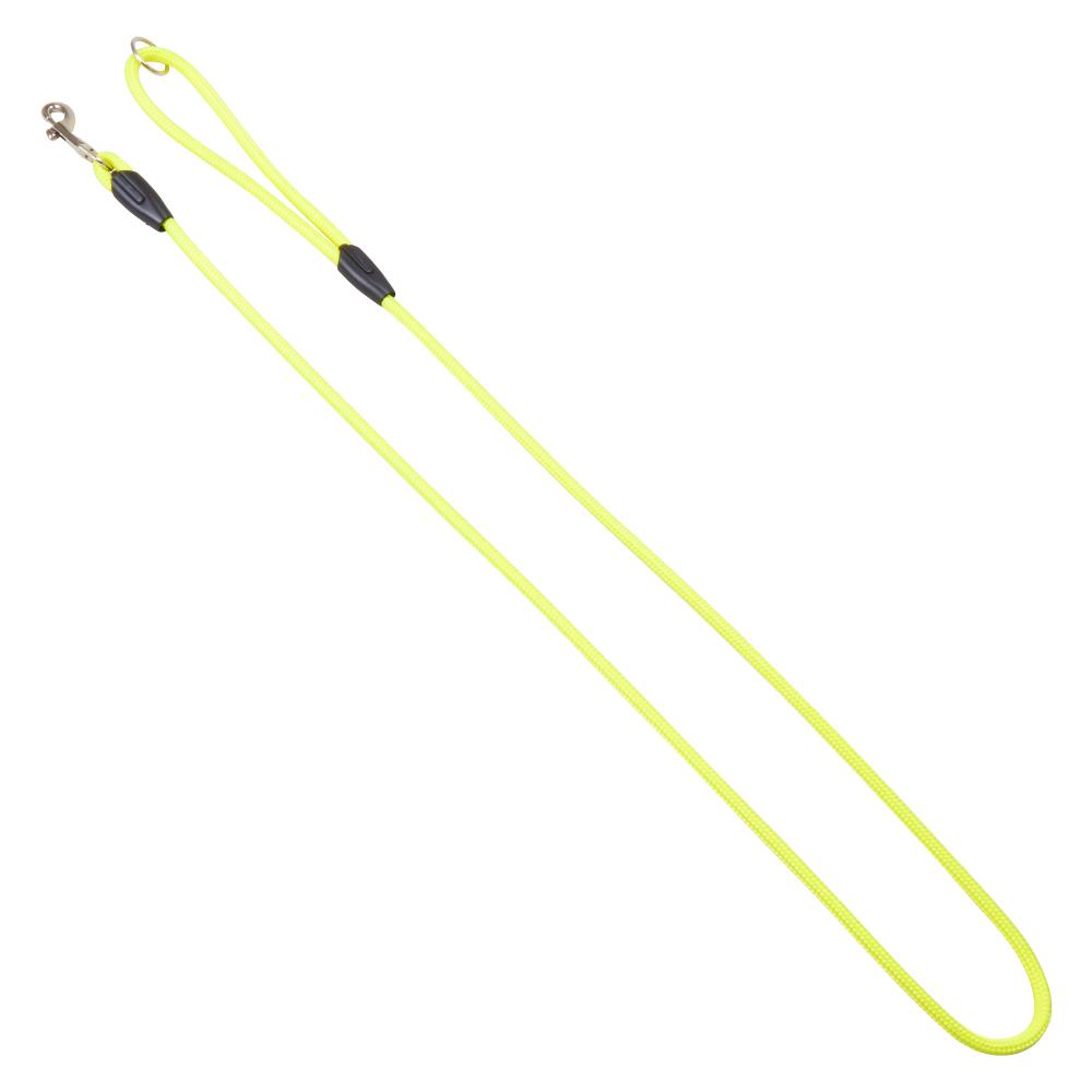 Neongelbe Moxon Handführleine mit ergonomischer Handschlaufe und starkem Karabiner. Sichtbarkeit und Kontrolle beim Hundespaziergang.