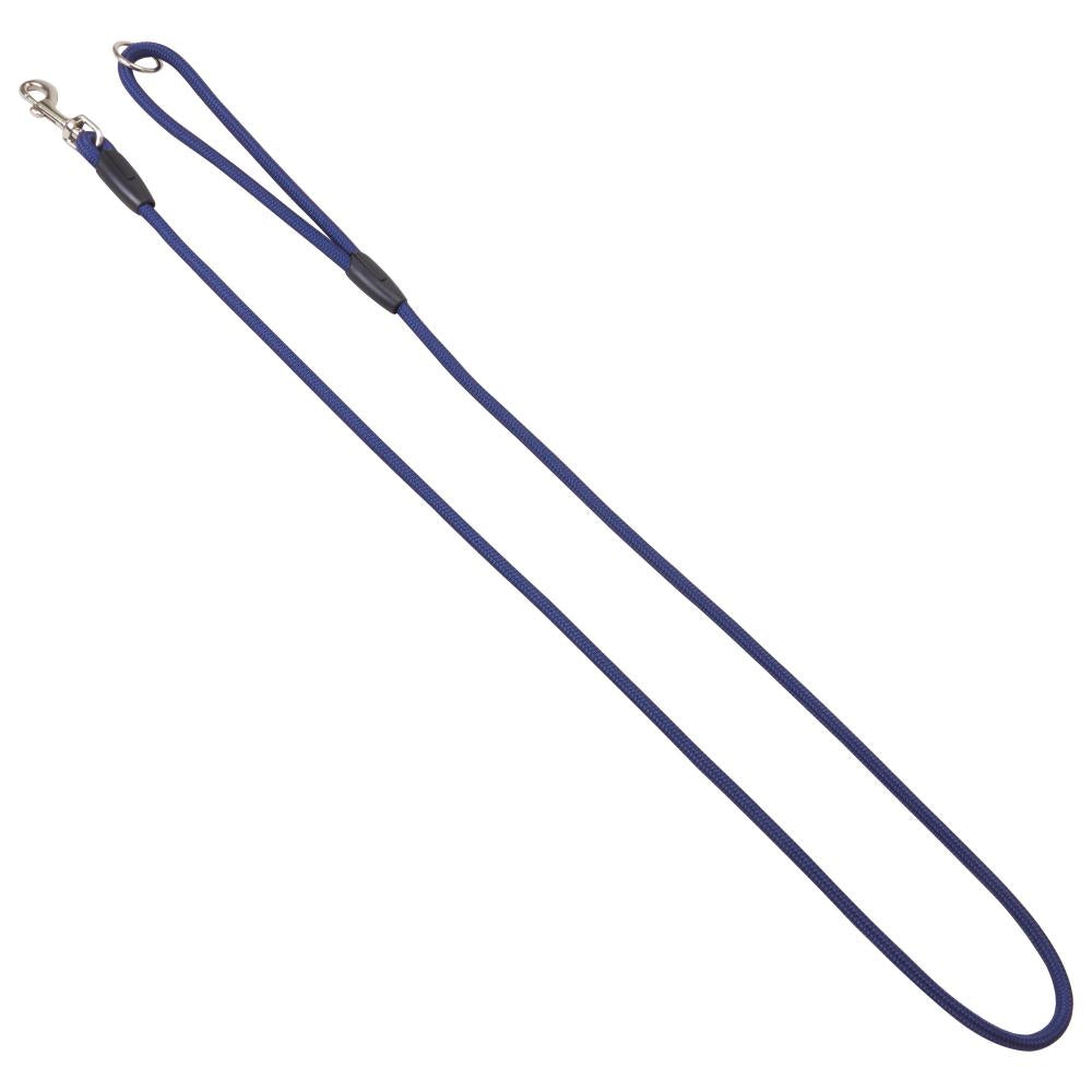 Dunkelblaue Moxon Handführleine mit starker Nylonkordel und Karabinerhaken. Für zuverlässige Führung bei jedem Wetter.