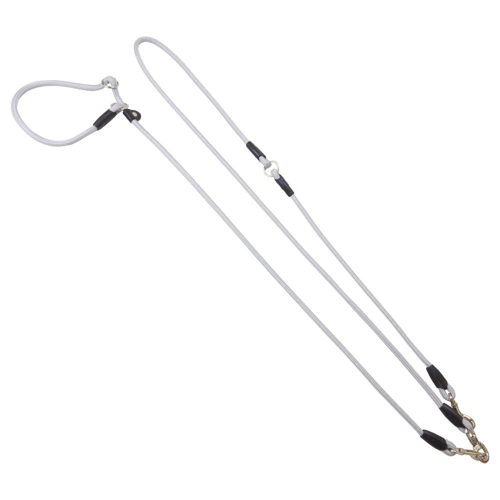 Weiße Moxon Umhängeleine mit Halsband, aus strapazierfähigem Material. Perfekt für Hundehalter im Outdoor-Einsatz.