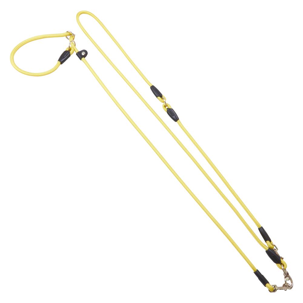 Gelbe Moxon Umhängeleine mit Halsband, leicht und wetterfest. Optimal für aktive Hunde und sportliche Halter.