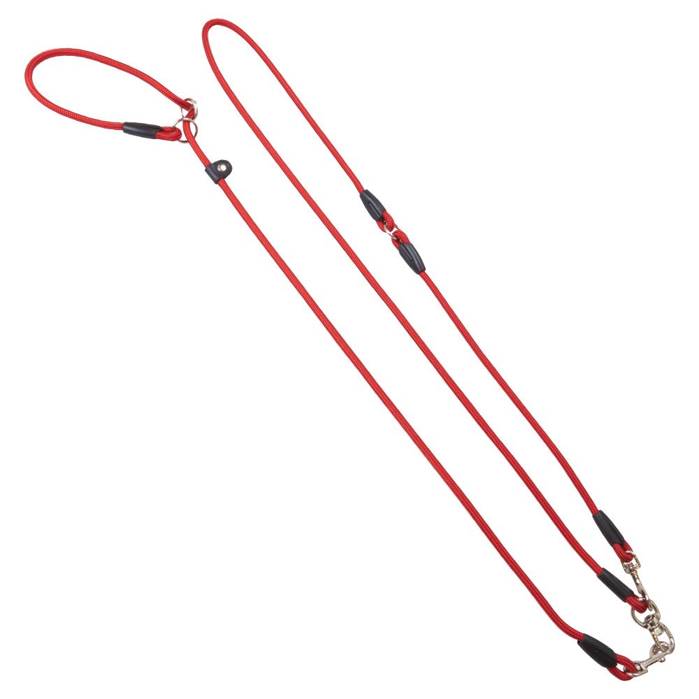 Rote Moxon Umhängeleine mit Halsband, aus reißfestem Seilmaterial. Ideal für den täglichen Einsatz bei kleinen und großen Hunden.