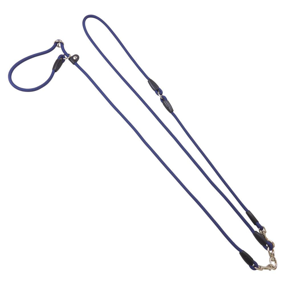 Dunkelblaue Moxon Umhängeleine mit Halsband, ideal für Training und Alltag. Robustes Design für aktive Hundehalter.
