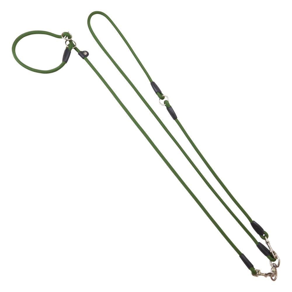 Dunkelgrüne Moxon Umhängeleine mit Halsband, mit verstellbarer Länge. Für zuverlässige Kontrolle bei jedem Spaziergang.