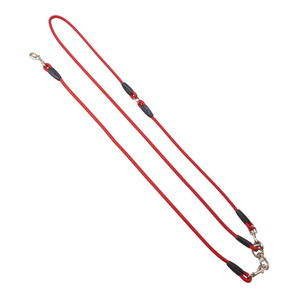 Rote Moxon Umhängeleine mit schwarzem Griff und Karabiner. Stylische Hundeleine für den täglichen Gebrauch.