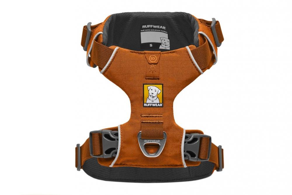 Hundegeschirr RUFFWEAR Front Range Campfire Orange in Größe S mit D-Ring, Schnallenverschluss und gepolstertem Rückenbereich für sicheren Halt.