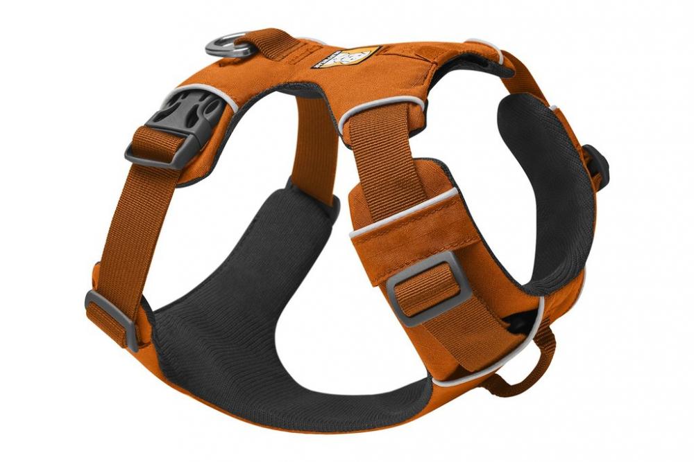 RUFFWEAR Front Range Geschirr Campfire Orange mit reflektierenden Nähten und robustem Brustpolster für Hunde. Ideal für Outdoor-Aktivitäten.