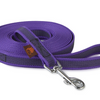 Lila gummierte Hundeleine mit schwarzem Streifen und stabilem Haken, ideal für sicheres Führen von Hunden bei Spaziergängen.