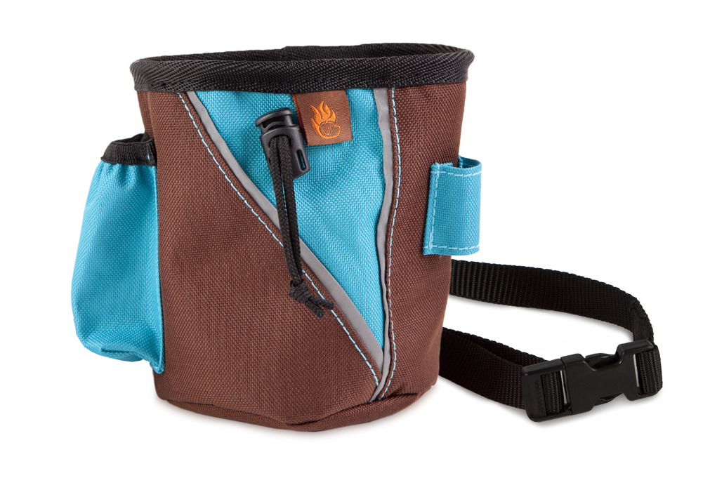 FIREDOG Leckerlibeutel in Braun-Türkis mit Zugband und Clip, ideal für Hundebesitzer zur Leckerli-Aufbewahrung beim Gassigehen.