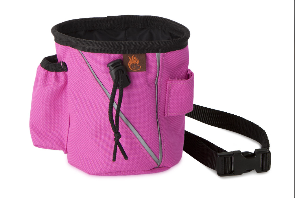 FIREDOG Leckerlibeutel in Pink mit schwarzem Rand, stylischer und praktischer Futterbeutel für Hunde mit Zugbandverschluss.