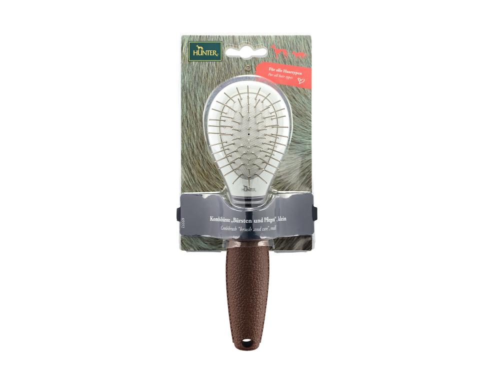 Verpackte HUNTER Kombibürste Spa für Hunde mit doppelseitigem Bürstenkopf, optimal für die tägliche Fellpflege und Hautmassage.