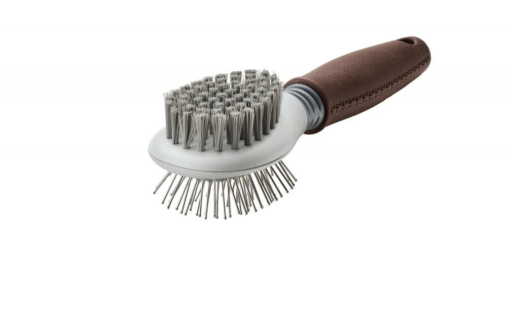 Detailansicht der HUNTER Kombibürste Spa mit Draht- und Borstenseite, perfekt zur Entfernung von Verfilzungen und losem Fell bei Hunden.