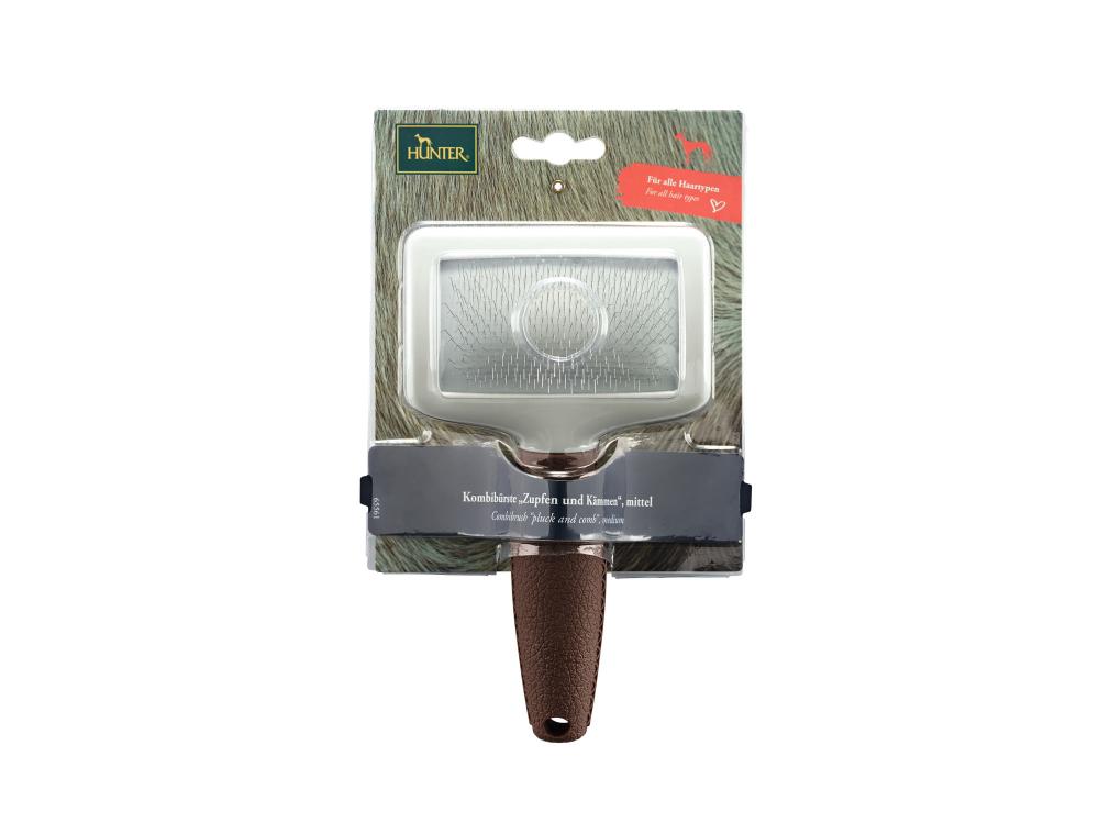 HUNTER Kombibürste Spa 'Zupfen und Kämmen', mittelgroß in Verkaufsverpackung, geeignet für alle Hunderassen.
