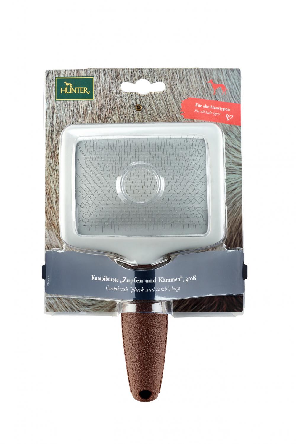 HUNTER Kombibürste Spa 'Zupfen und Kämmen', große Variante in Blisterverpackung, ideal für langhaarige Hunde.