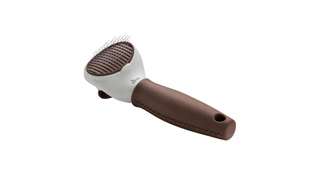 HUNTER Zupfbürste Spa selbstreinigend mit ergonomischem Griff in Braun, ideal für die Fellpflege bei Hunden. Robuste Drahtborsten für gründliches Bürsten.