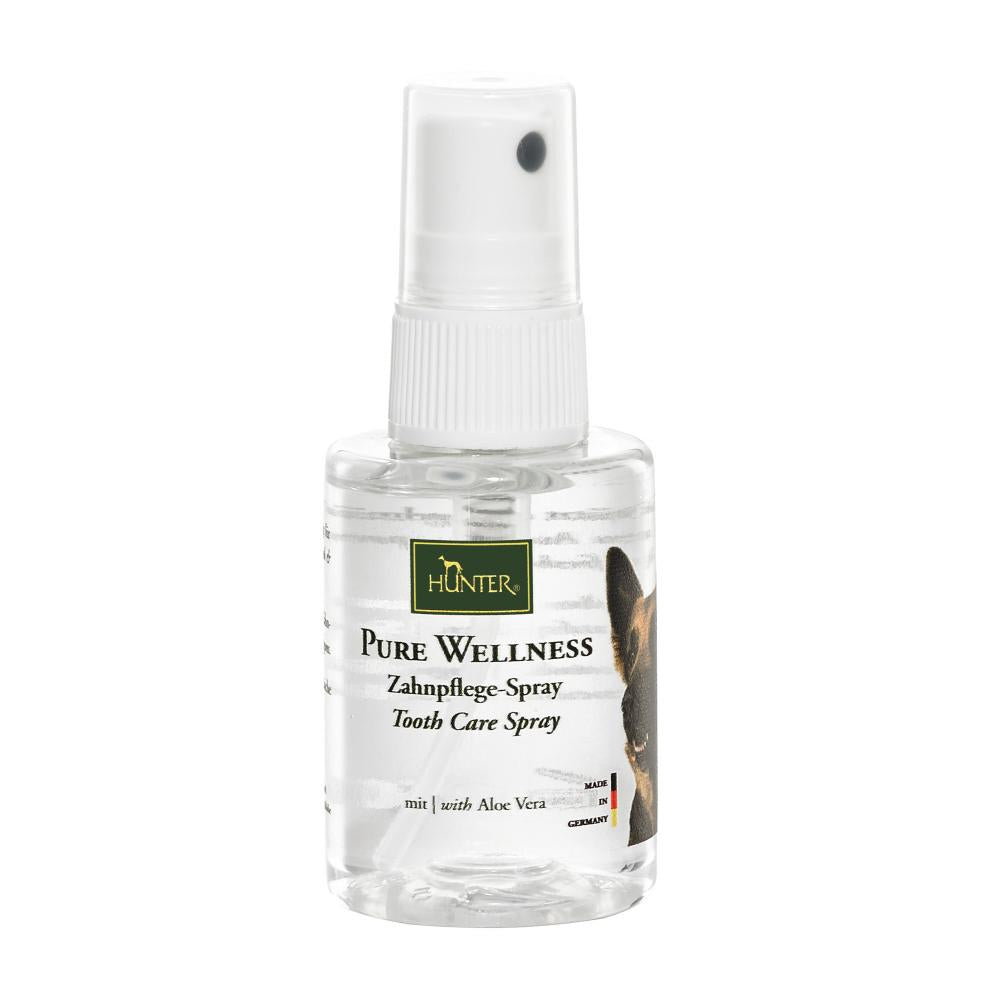 HUNTER Zahnpflege-Spray 50ml mit Aloe Vera für Hunde, transparente Sprühflasche mit grünem Logoetikett. Ideal für die tägliche Zahnpflege.