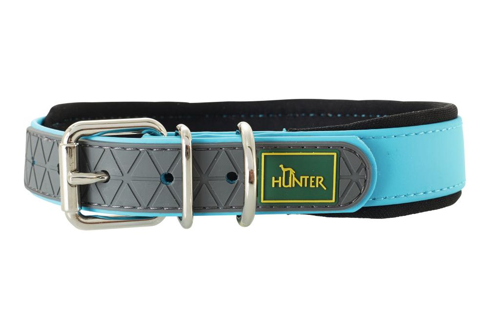 HUNTER Hundehalsband Convenience Comfort V2 türkis mit grauem Muster, robustes Design mit Metallschnalle für Hunde.