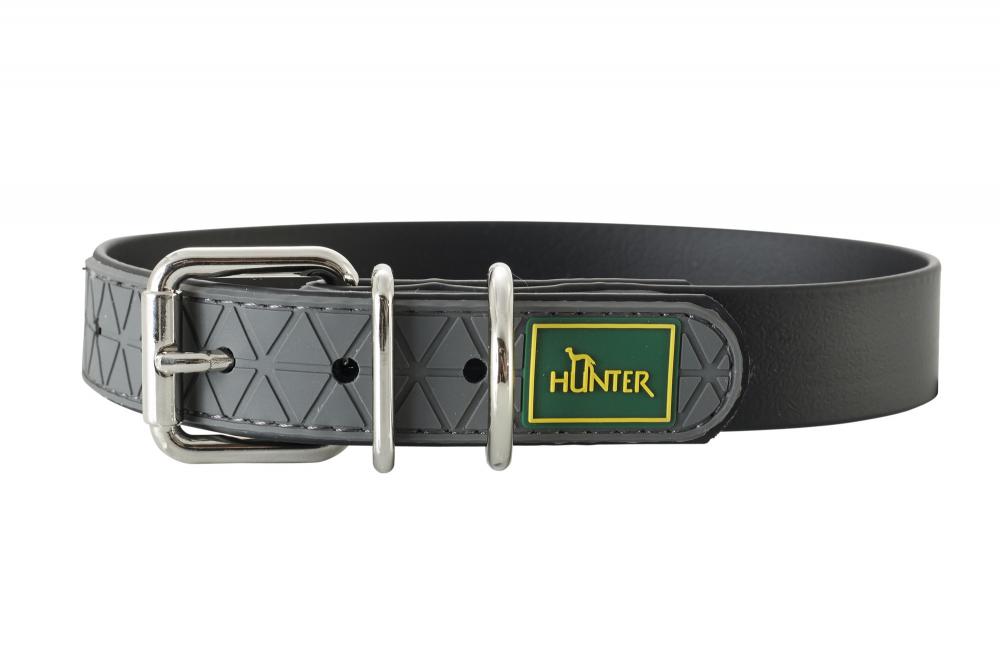 HUNTER Hundehalsband Convenience schwarz mit silberner Metallschnalle und strukturiertem Design, ideal für robuste Hundeausstattung.