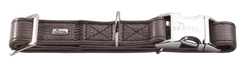 HUNTER Halsband Capri Alu-Strong Pearl aus weichem Leder mit robustem Alu-Verschluss für Hunde. Hochwertiges Hundehalsband in edlem Braun.