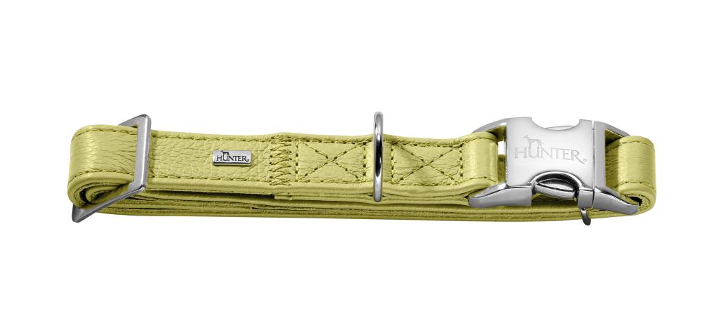 HUNTER Halsband Capri Alu-Strong lindgrün aus weichem Leder mit robustem Alu-Verschluss, ideal für Hunde jeder Größe im Alltag.