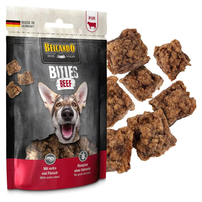 BELCANDO Bities Beef/Rind 90g Hundesnack mit extra viel Fleisch, getreidefrei, ideal als Belohnung für Hunde aller Größen.