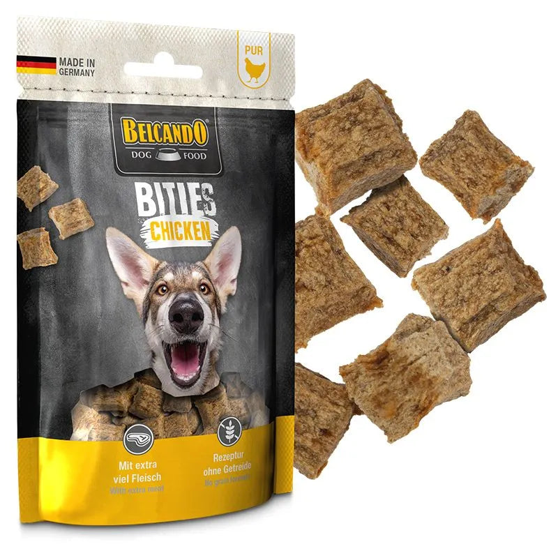 BELCANDO Bities Chicken/Huhn 90g Hundesnack mit extra viel Fleisch, getreidefreie Rezeptur, ideal als Belohnung für Hunde jeder Größe.