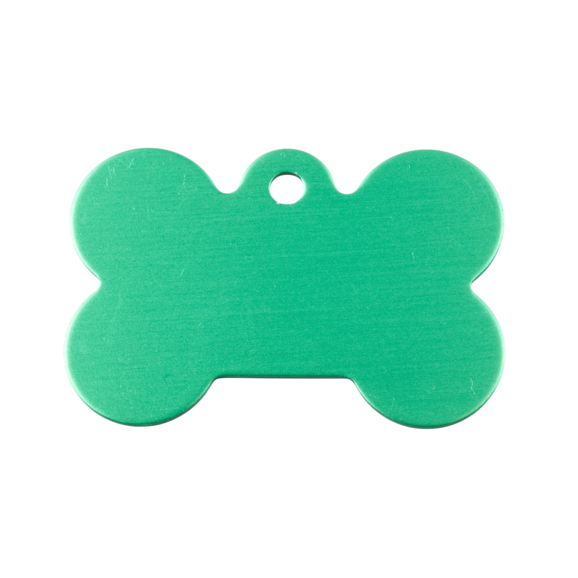 Grüne Hundemarke Alu Knochen aus Aluminium, praktisches Gravurschild für Hunde im Bereich Hundezubehör.