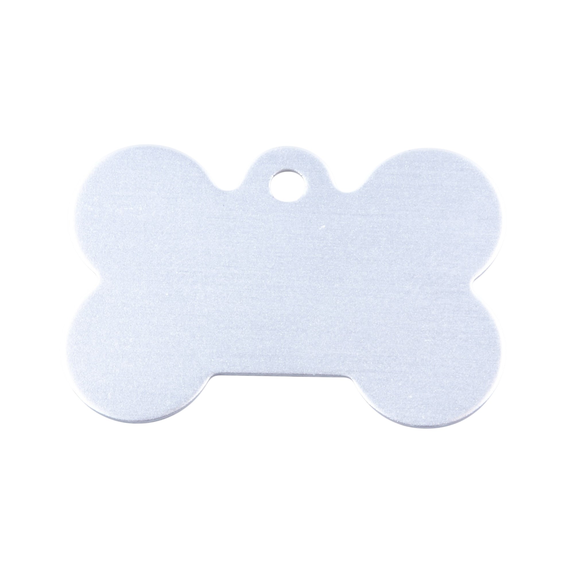 Silbernes Gravurschild in Knochenform aus Aluminium, ideal als Hundemarke Alu Knochen für Hundehalsbänder.