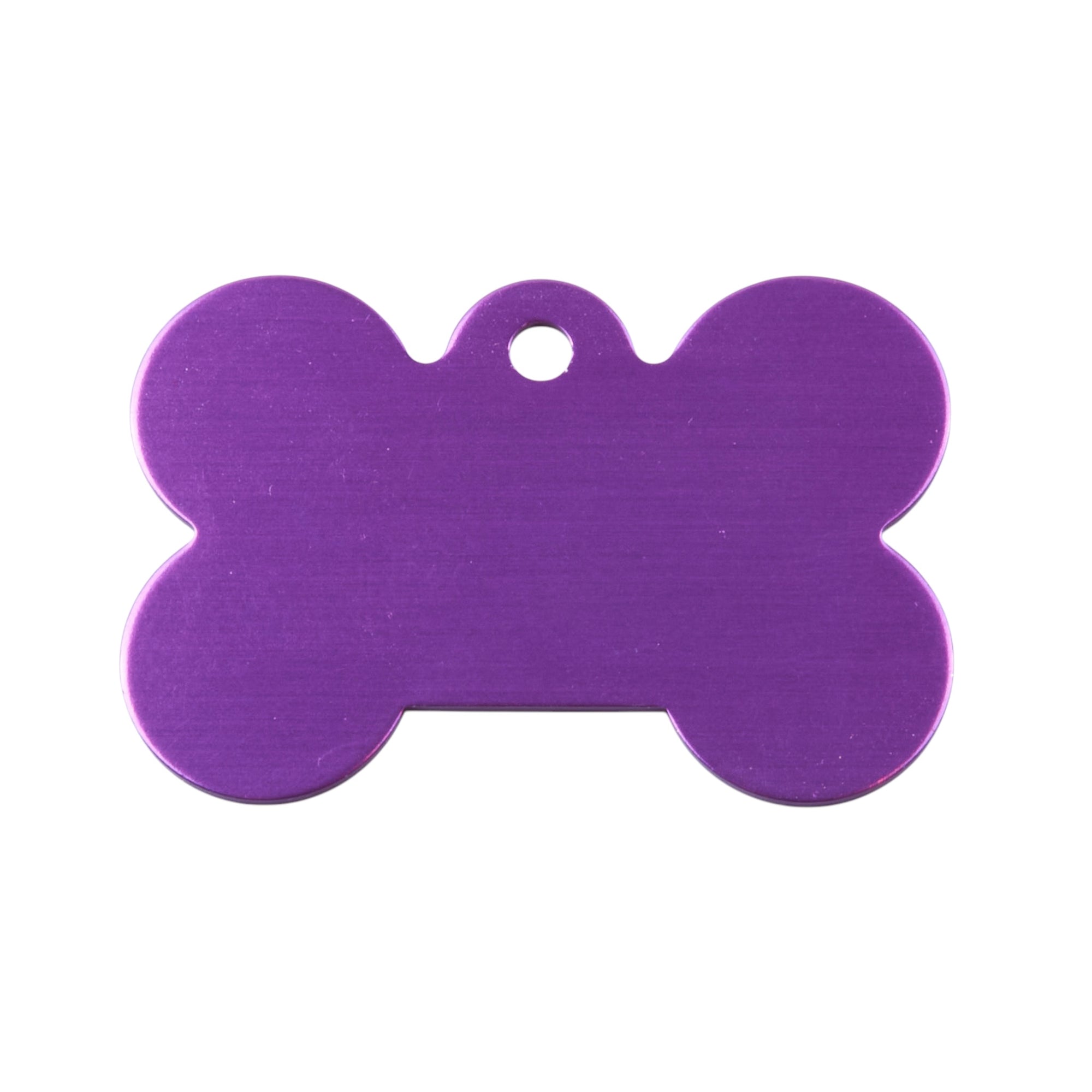 Lila Hundemarke Alu Knochen aus Aluminium, robustes Gravurschild für Hunde zur sicheren Kennzeichnung im Alltag.