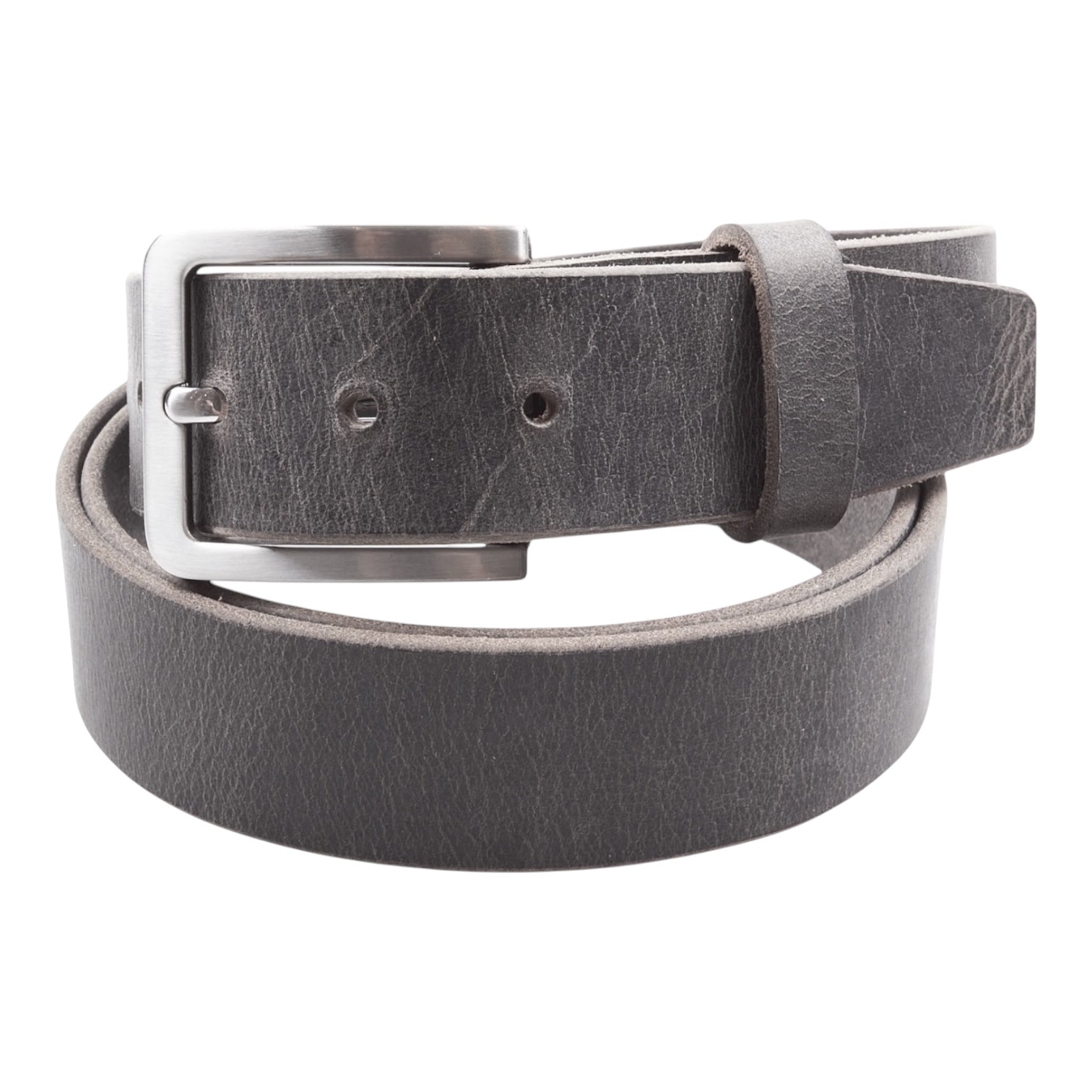 Ledergürtel „MeisterBüffel" Grau aus robustem Büffelleder mit silberner Schnalle. Ideal für Business-Outfits und Freizeitkleidung.