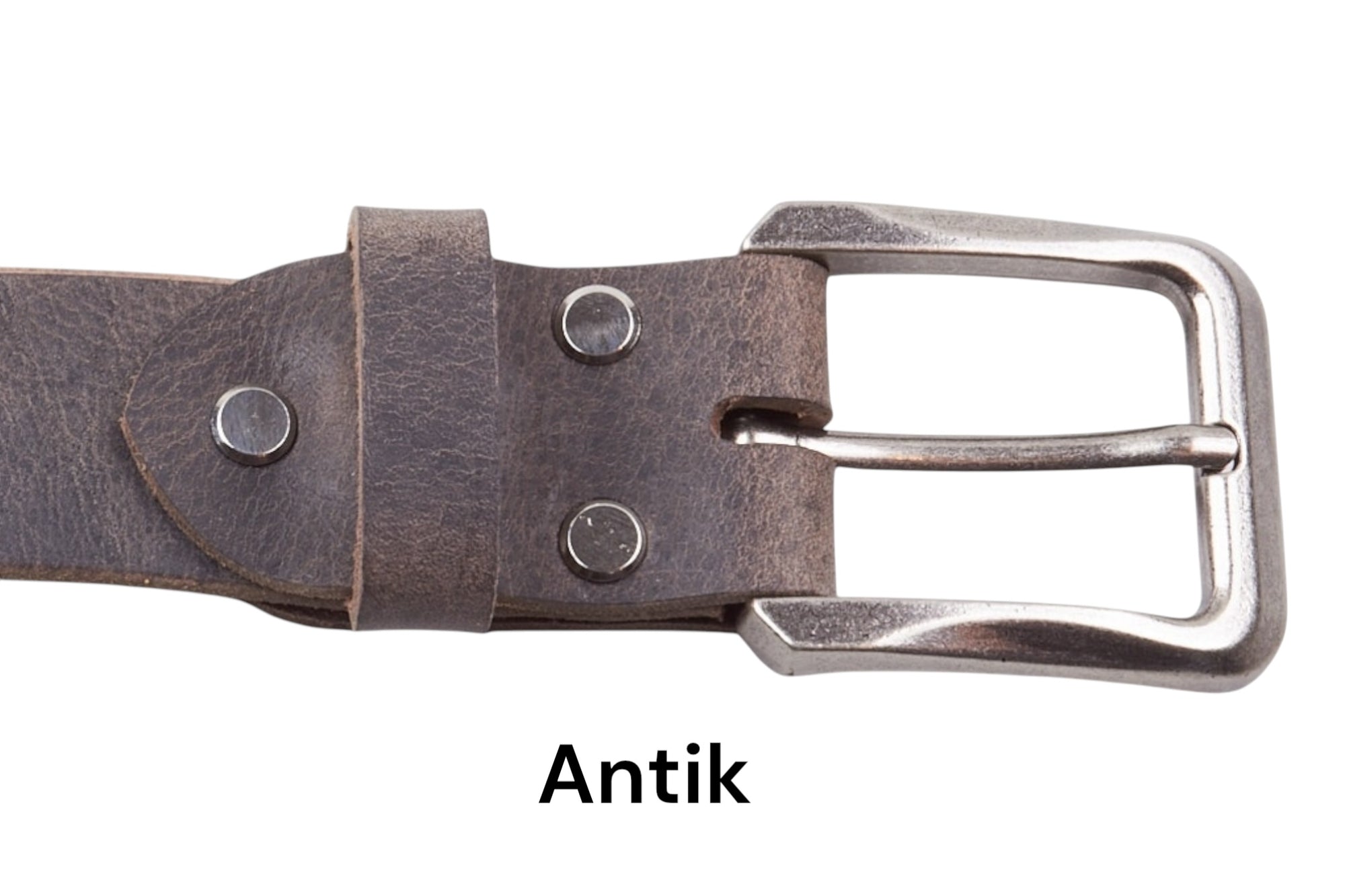 Ledergürtel „MeisterBüffel" Grau mit antik wirkender Metallschnalle. Perfekt für Vintage- und Casual-Outfits.