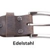 Grauer Ledergürtel „MeisterBüffel" mit glänzender Edelstahlschnalle. Hochwertiges Accessoire für elegante Herrenmode.