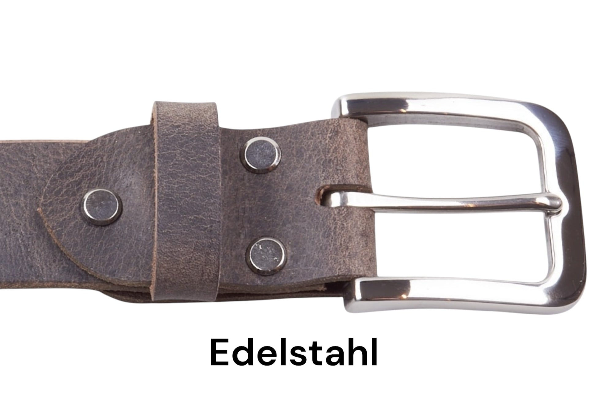 Grauer Ledergürtel „MeisterBüffel" mit glänzender Edelstahlschnalle. Hochwertiges Accessoire für elegante Herrenmode.