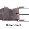 Grauer Ledergürtel „MeisterBüffel" mit Schnalle in Silber matt. Zeitloses Design für Alltag und besondere Anlässe.