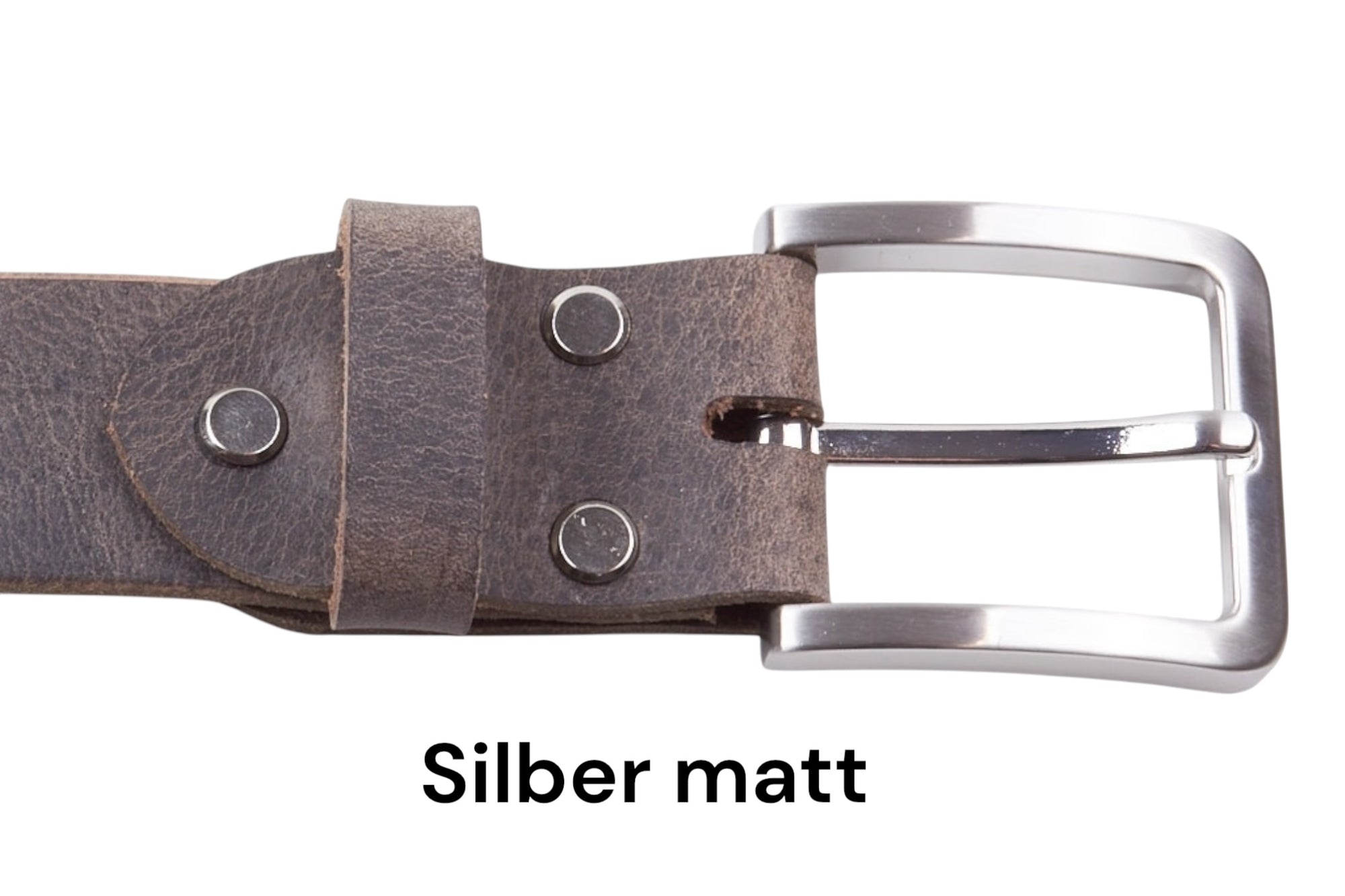 Grauer Ledergürtel „MeisterBüffel" mit Schnalle in Silber matt. Zeitloses Design für Alltag und besondere Anlässe.